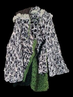 Vintage Handmade Crocheted Hooded Cardigan Patchwork Hippie Boho  L Chunky